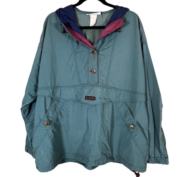 Vintage Columbia Pullover Windbreaker Anorak Teal Hooded Jacket USA Made - Picture 1 of 4